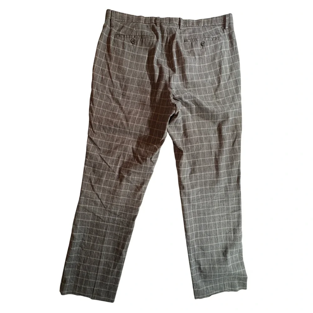 Banana Republic Plaid Dress Pants Mens 38x34 Slim Fit Grey Linen Blend Trousers